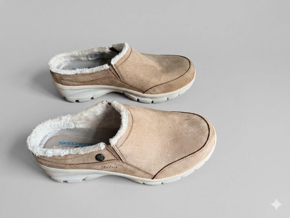 New Relaxed Fit Easy Going Latte Suede Textured Faux Fur Tan Clogs Size 10